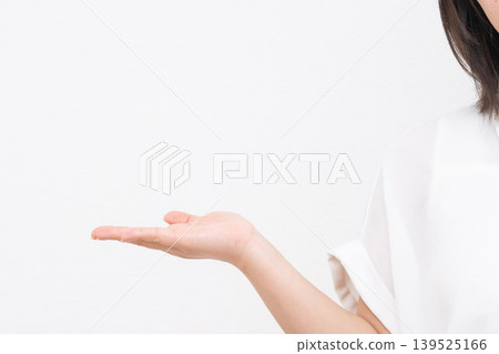 Simple hand gestures of a woman giving directions Simple hand gestures of a woman giving directions 139525166