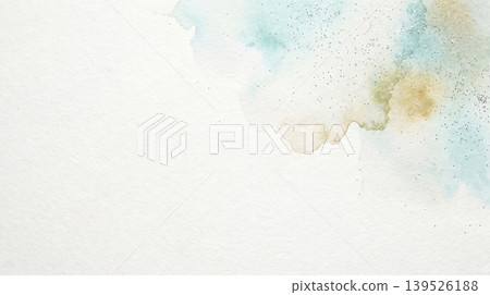 A white washi paper background with turquoise and muted gold watercolors bleeding from the upper right. A white washi paper background with turquoise and muted gold watercolors bleeding from the upper right. 139526188