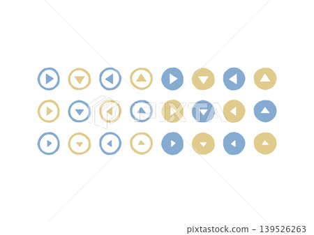 A set of icons featuring a triangular arrow surrounded by a hand-drawn circle. A set of icons featuring a triangular arrow surrounded by a hand-drawn circle. 139526263