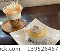 Fluffy and moist two types of cheesecake & peach soft serve ice cream 139526467
