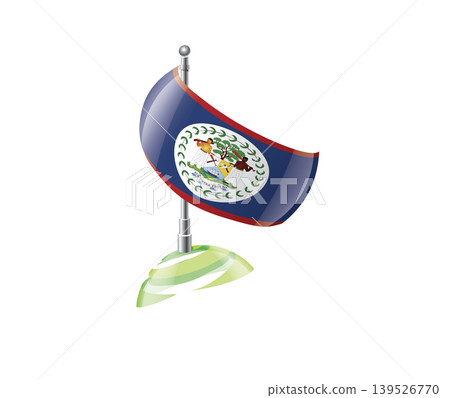 Highly detailed of waving Belize flag with metallic pole and subtle shadow effects for print 139526770