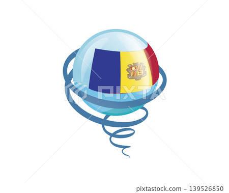 Stylish international icon showcasing Andorra flag within reflective globe design Stylish international icon showcasing Andorra flag within reflective globe design 139526850