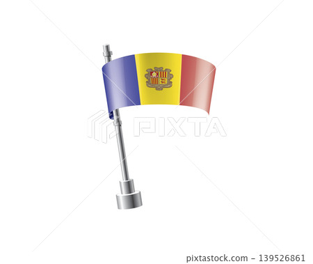 Clean representation showcasing Andorra flag attached to glossy metal pole Clean representation showcasing Andorra flag attached to glossy metal pole 139526861