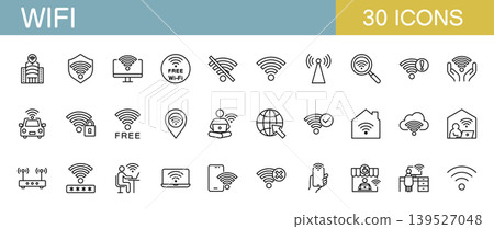 Wi-Fi 相關線條圖示集 Wi-Fi 相關線條圖示集 139527048