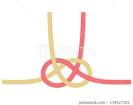 Awaji knot, celebratory occasion, mizuhiki (decorative cord), red and gold, illustration. 139527101