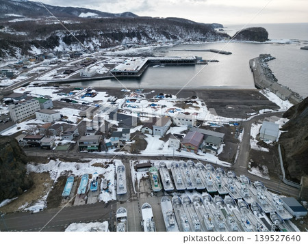 Aerial view of Utoro Fishing Port and the townscape of Utoro in Shari Town. Aerial view of Utoro Fishing Port and the townscape of Utoro in Shari Town. 139527640