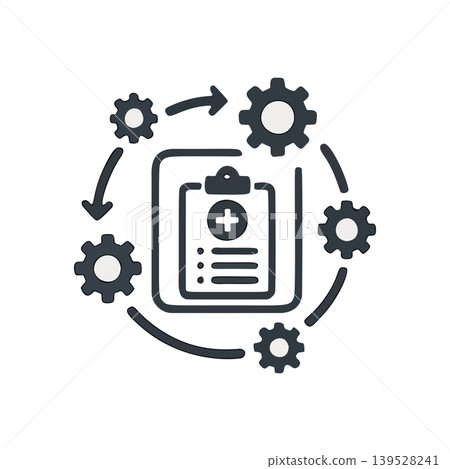 Modern Flat Icon Representing Medical Process Workflow and System Management Modern Flat Icon Representing Medical Process Workflow and System Management 139528241