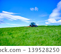 Summer blue sky, tractor, and vast landscape 139528250