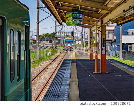 Single-track train exchange at Koganejoshi Station on the Ryutetsu Nagareyama Line. Single-track train exchange at Koganejoshi Station on the Ryutetsu Nagareyama Line. 139528671
