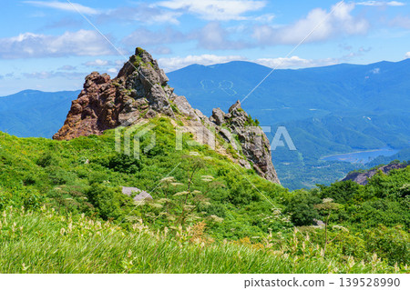 The breathtaking scenery of rocky peaks and lush greenery encountered on a climb of Mount Bandai: Natural landscapes of one of Fukushima Prefecture's 100 Famous Mountains The breathtaking scenery of rocky peaks and lush greenery encountered on a climb of Mount Bandai: Natural landscapes of one of Fukushima Prefecture's 100 Famous Mountains 139528990