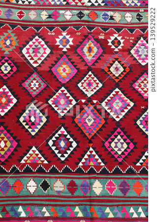 wool woven old antique Turkish rug wool woven old antique Turkish rug 139529222