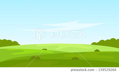nature landscape cartoon scene. green fields with blue sky background nature landscape cartoon scene. green fields with blue sky background 139529268