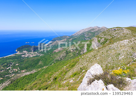 Coastal Mountain Panorama Overlooking Sea and Village Landscape With Hiking Trails and Mediterranean Vistas 139529463