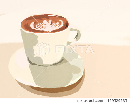 桌上的一杯拿鐵咖啡的插圖 139529585