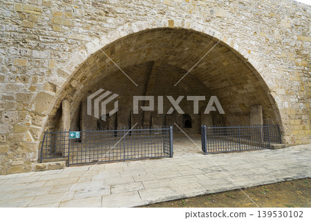 panoramic view of the internal courtyard of the castle in Larnaka, Cyprus panoramic view of the internal courtyard of the castle in Larnaka, Cyprus 139530102