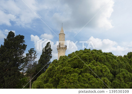 view of the minaret of the Djami Kebir Mosque in Larnaka, Cyprus view of the minaret of the Djami Kebir Mosque in Larnaka, Cyprus 139530109