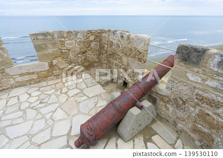 the historic cannons in the inner courtyard of the castle in Larnaka, Cyprus the historic cannons in the inner courtyard of the castle in Larnaka, Cyprus 139530110
