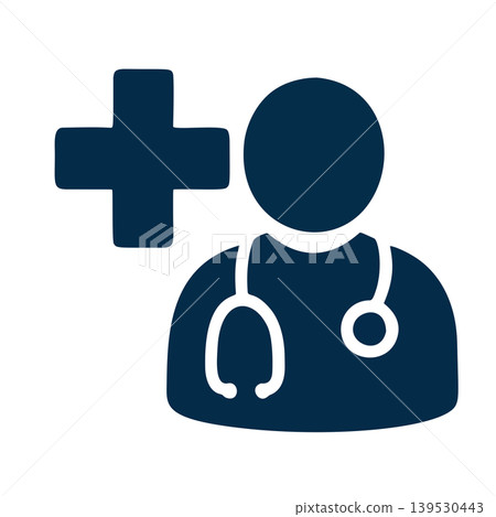 Simple Flat Icon Symbol Representing a Medical Doctor with Stethoscope and Plus Sign for Healthcare Services Simple Flat Icon Symbol Representing a Medical Doctor with Stethoscope and Plus Sign for Healthcare Services 139530443