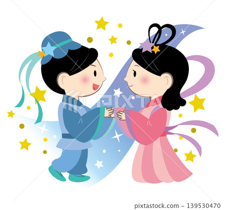 An illustration of Orihime and Hikoboshi rejoicing at their reunion. An illustration of Orihime and Hikoboshi rejoicing at their reunion. 139530470