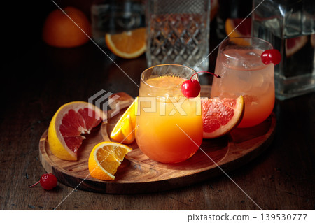 Summer cocktails with grapefruit and orange juice. 139530777