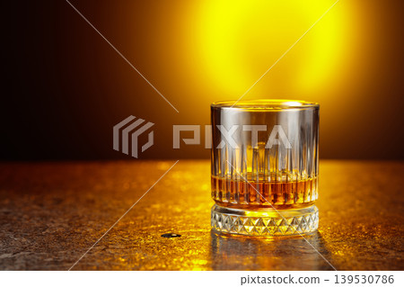 Whiskey on a black stone table. Whiskey on a black stone table. 139530786