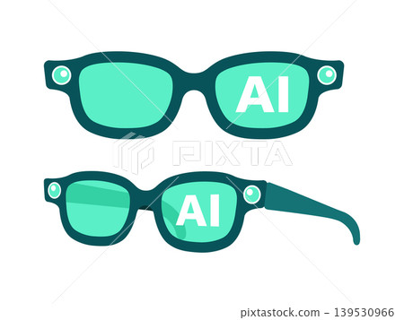 Product illustrations of the latest AI glasses, front and angled view set. Smart design for wearable devices. 139530966