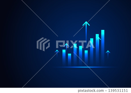 Futuristic Business Growth Bar Chart with Upward Arrows on Dark Blue Background Futuristic Business Growth Bar Chart with Upward Arrows on Dark Blue Background 139531151