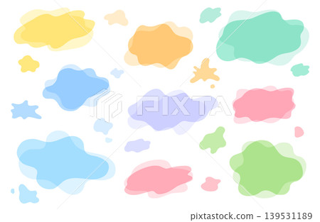 一組色彩繽紛、線條流暢的形狀。邊框呈波浪狀、彎曲狀。 一組色彩繽紛、線條流暢的形狀。邊框呈波浪狀、彎曲狀。 139531189