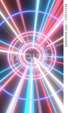 Neon sci-fi tunnel with glowing rings and colorful light beams in pink and blue, creating a fast futuristic portal effect for tech and motion backgrounds Neon sci-fi tunnel with glowing rings and colorful light beams in pink and blue, creating a fast futuristic portal effect for tech and motion backgrounds 139531336
