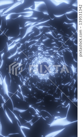 Icy metallic tunnel vortex with reflective frozen surfaces and central void, futuristic abstract 3D background Icy metallic tunnel vortex with reflective frozen surfaces and central void, futuristic abstract 3D background 139531342