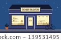 Cozy Night Cafe Storefront.Modern Coffee Shop Exterior at Night Flat Design 139531495