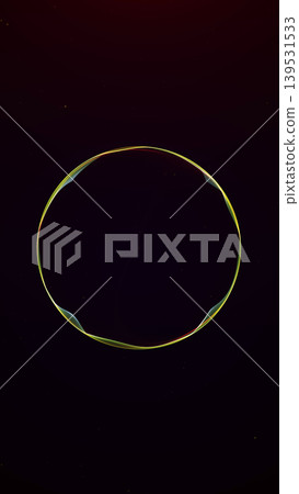Vertical dark energy ring with green yellow glow, abstract futuristic orb frame with thin light waves, minimal black background and cyber atmosphere. Vertical dark energy ring with green yellow glow, abstract futuristic orb frame with thin light waves, minimal black background and cyber atmosphere. 139531533