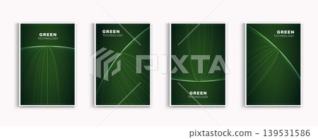 Set of green technology poster cover templates. Abstract dark background with futuristic glowing digital light lines and dynamic network waves. Eco-friendly sustainable energy concept design. Set of green technology poster cover templates. Abstract dark background with futuristic glowing digital light lines and dynamic network waves. Eco-friendly sustainable energy concept design. 139531586