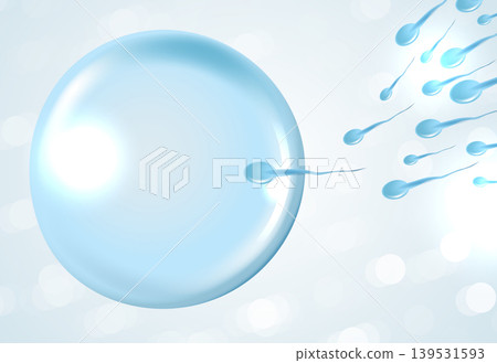 3D illustration of human sperm cells swimming towards female egg. Medical concept of human reproduction, artificial insemination, IVF, fertilization and pregnancy on abstract blue bokeh background. 3D illustration of human sperm cells swimming towards female egg. Medical concept of human reproduction, artificial insemination, IVF, fertilization and pregnancy on abstract blue bokeh background. 139531593