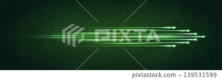 Abstract futuristic green light trails on dark hexagon grid background. High speed digital data flow, fiber optic network connection, cyberspace energy stream and modern technology concept design. Abstract futuristic green light trails on dark hexagon grid background. High speed digital data flow, fiber optic network connection, cyberspace energy stream and modern technology concept design. 139531599