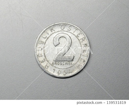 A 2 groschen coin issued in Austria in 1954. A 2 groschen coin issued in Austria in 1954. 139531819