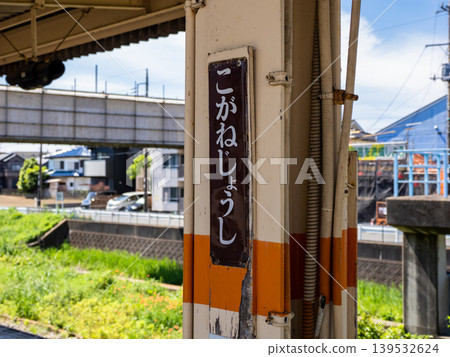 The old-fashioned station sign at Koganejoshi Station on the Ryutetsu Nagareyama Line 139532624