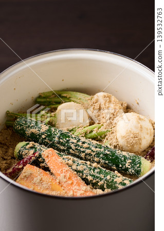 Pickled vegetables in enamel containers Pickled vegetables in enamel containers 139532763