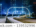 Futuristic city bridge with digital light streaks 139532996