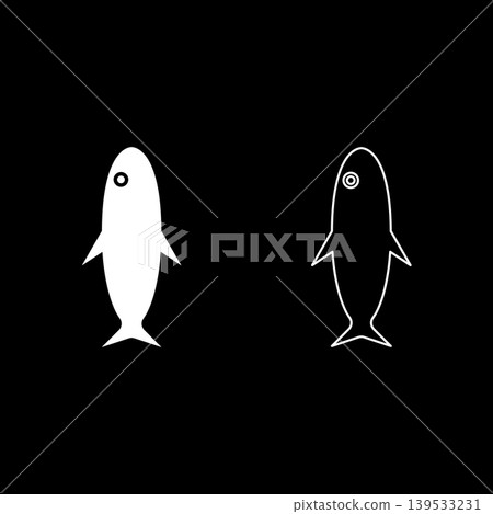Fish silhouette set icon white color vector illustration image solid fill outline contour line thin flat style Fish silhouette set icon white color vector illustration image solid fill outline contour line thin flat style 139533231