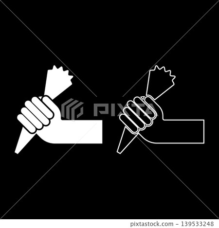 Pastry bag in hand for extraction cream squeeze icing set icon white color vector illustration image solid fill outline contour line thin flat style 139533248