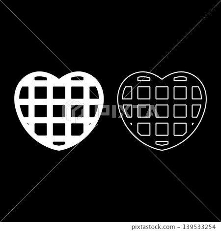 Belgian waffle Dessert template shape heart set icon white color vector illustration image solid fill outline contour line thin flat style Belgian waffle Dessert template shape heart set icon white color vector illustration image solid fill outline contour line thin flat style 139533254