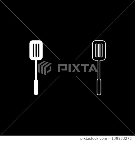 Pancake spatula kitchen cooking equipment used for flipping serving food set icon white color vector illustration image solid fill outline contour line thin flat style 139533273