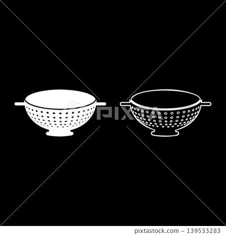 Colander sieve for pasta set icon white color vector illustration image solid fill outline contour line thin flat style 139533283