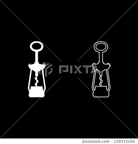 Wing corkscrew for opening wine bottles cork screw set icon white color vector illustration image solid fill outline contour line thin flat style Wing corkscrew for opening wine bottles cork screw set icon white color vector illustration image solid fill outline contour line thin flat style 139533284