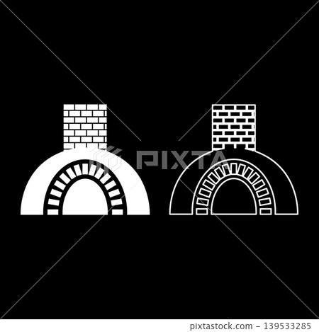 Brick oven wood Tandoor Tonir Lavash fireplace traditional concept for baking pizza set icon white color vector illustration image solid fill outline contour line thin flat style Brick oven wood Tandoor Tonir Lavash fireplace traditional concept for baking pizza set icon white color vector illustration image solid fill outline contour line thin flat style 139533285