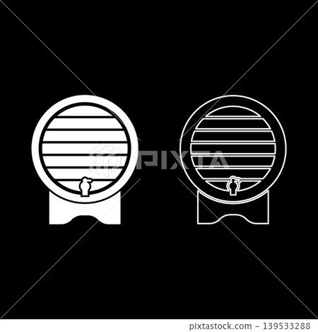 Barrel for wine brendy beer wine cask with tap set icon white color vector illustration image solid fill outline contour line thin flat style Barrel for wine brendy beer wine cask with tap set icon white color vector illustration image solid fill outline contour line thin flat style 139533288