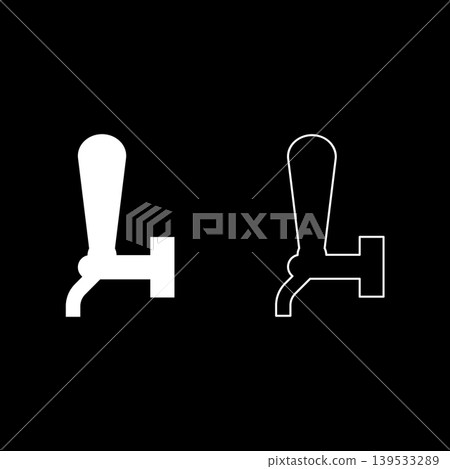 Tap for beer element of pump with handle set icon white color vector illustration image solid fill outline contour line thin flat style 139533289