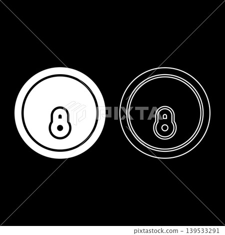 Lid of aluminum beverage can view top set icon white color vector illustration image solid fill outline contour line thin flat style Lid of aluminum beverage can view top set icon white color vector illustration image solid fill outline contour line thin flat style 139533291