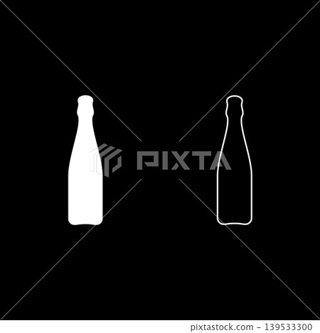 Bottle of champagne set icon white color vector illustration image solid fill outline contour line thin flat style Bottle of champagne set icon white color vector illustration image solid fill outline contour line thin flat style 139533300